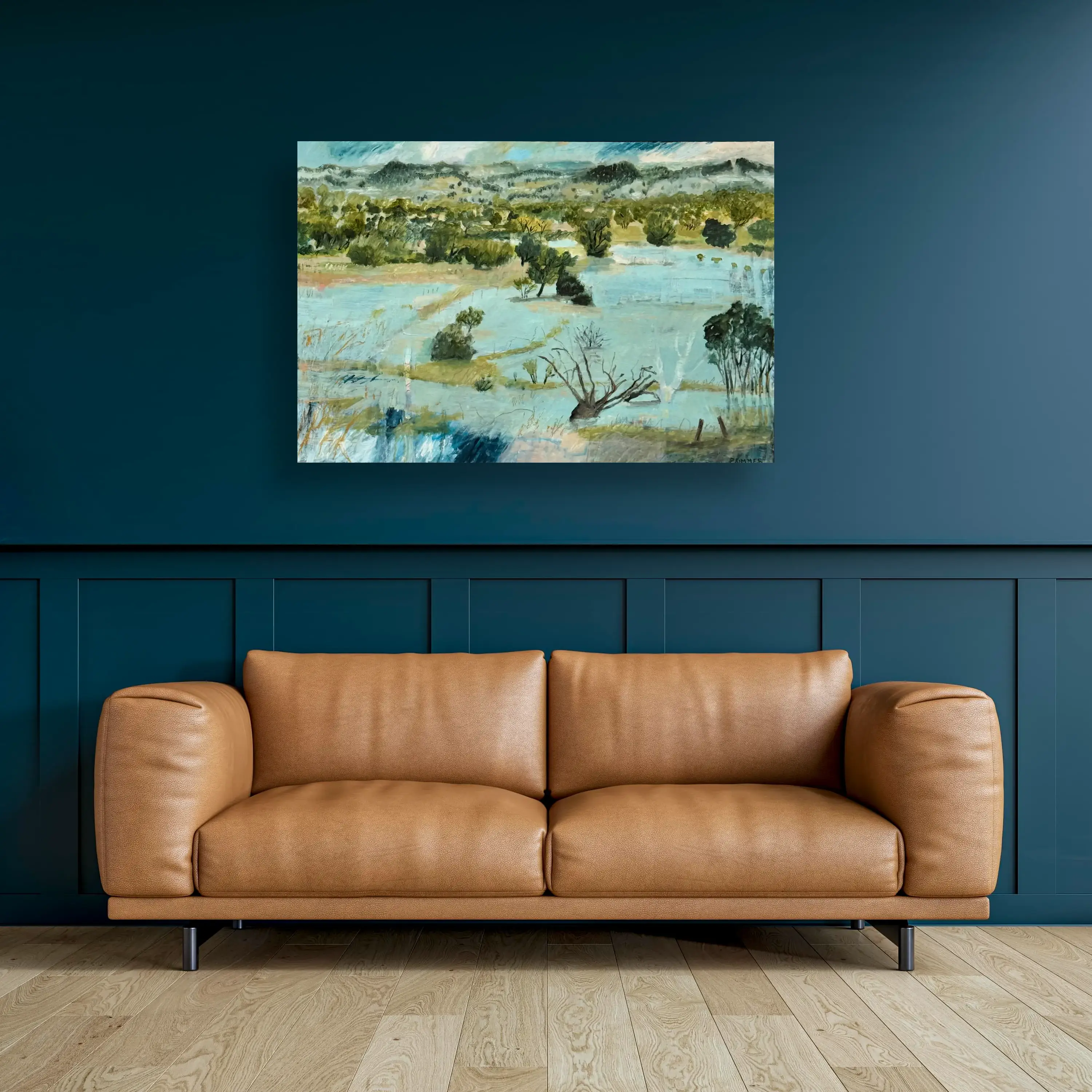 Receding Flood Waters, Hunter River on Lounge dark blue.webp