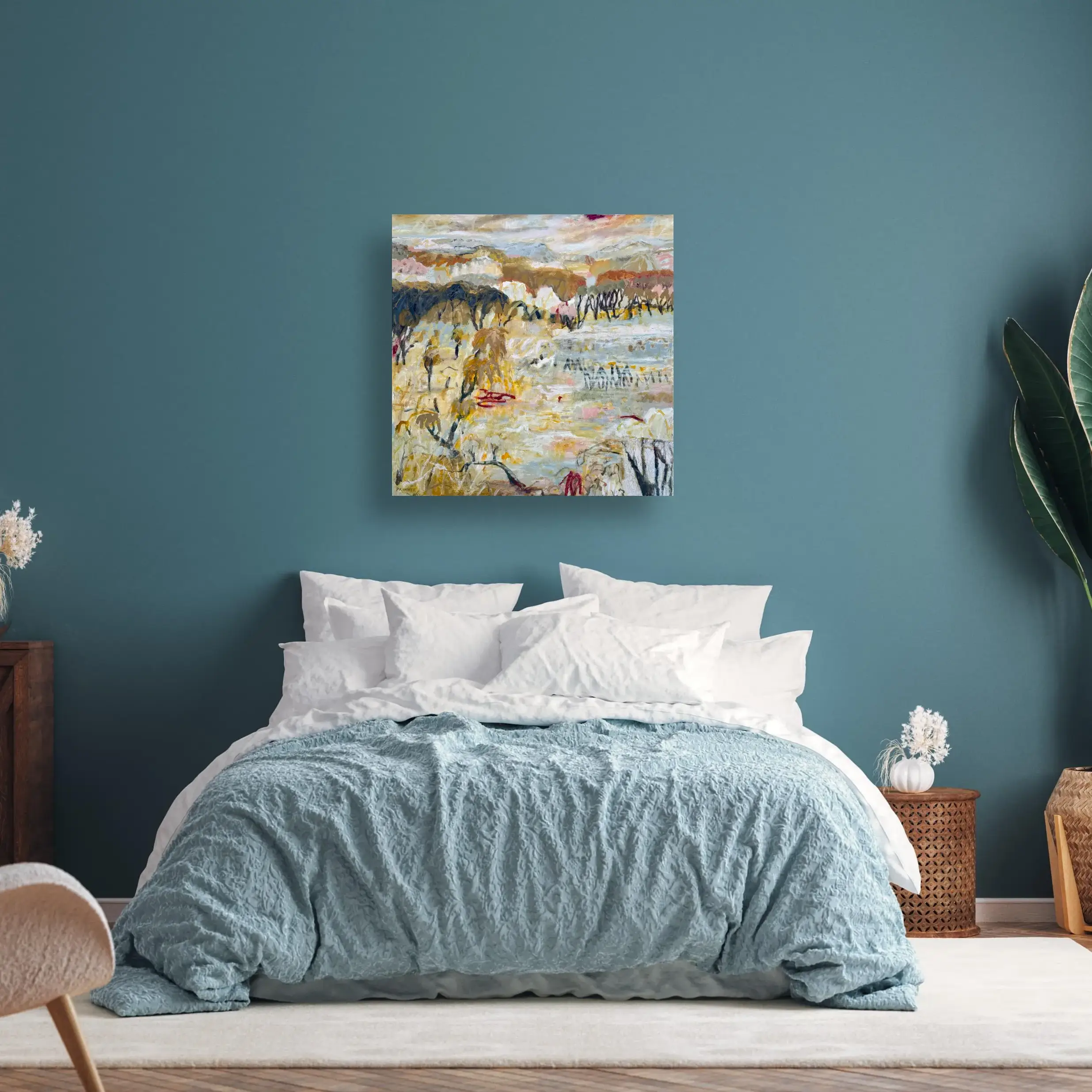 The Landscape Erased and Rewritten on Bedroom blue.webp