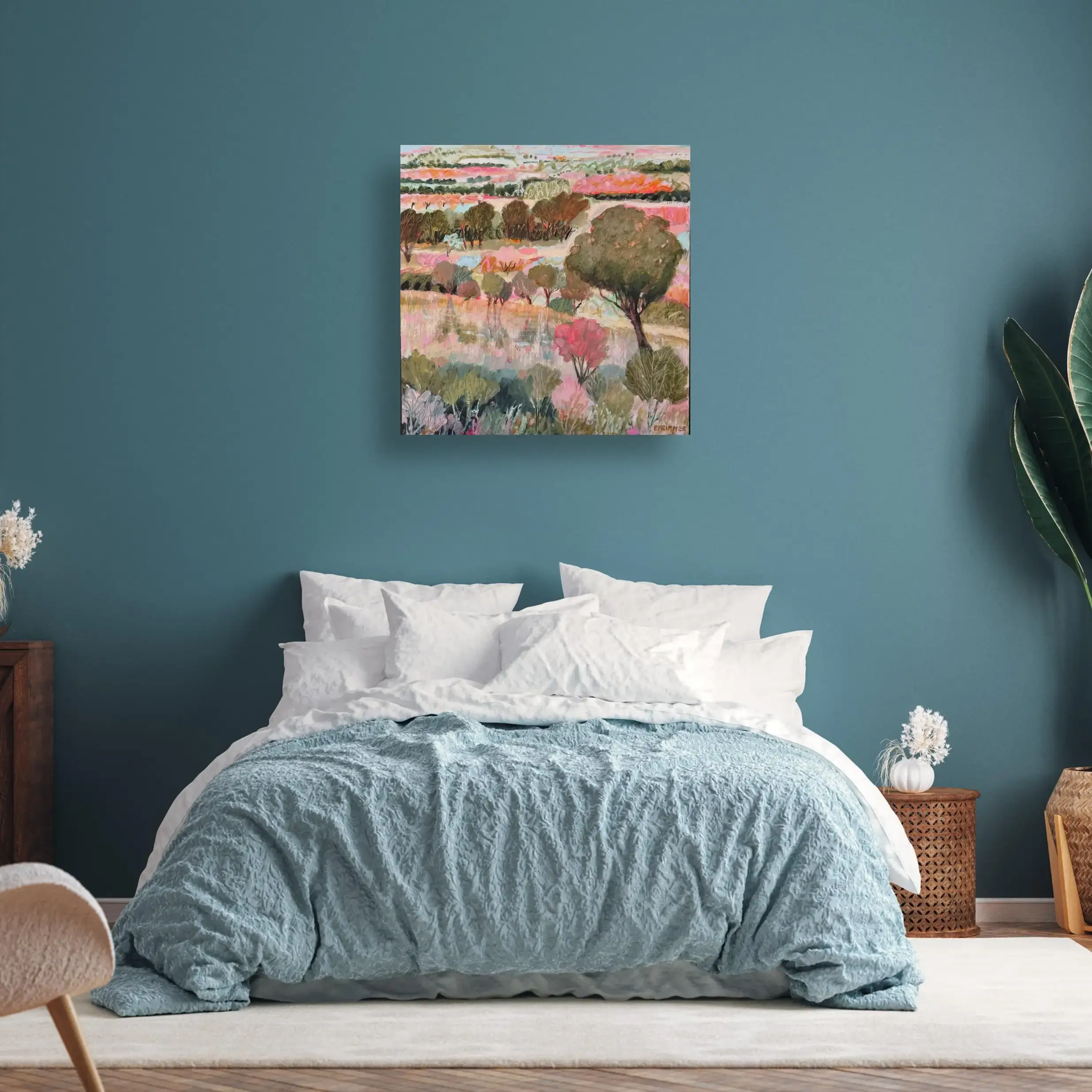 A Moment at Sunset on Bedroom blue.webp