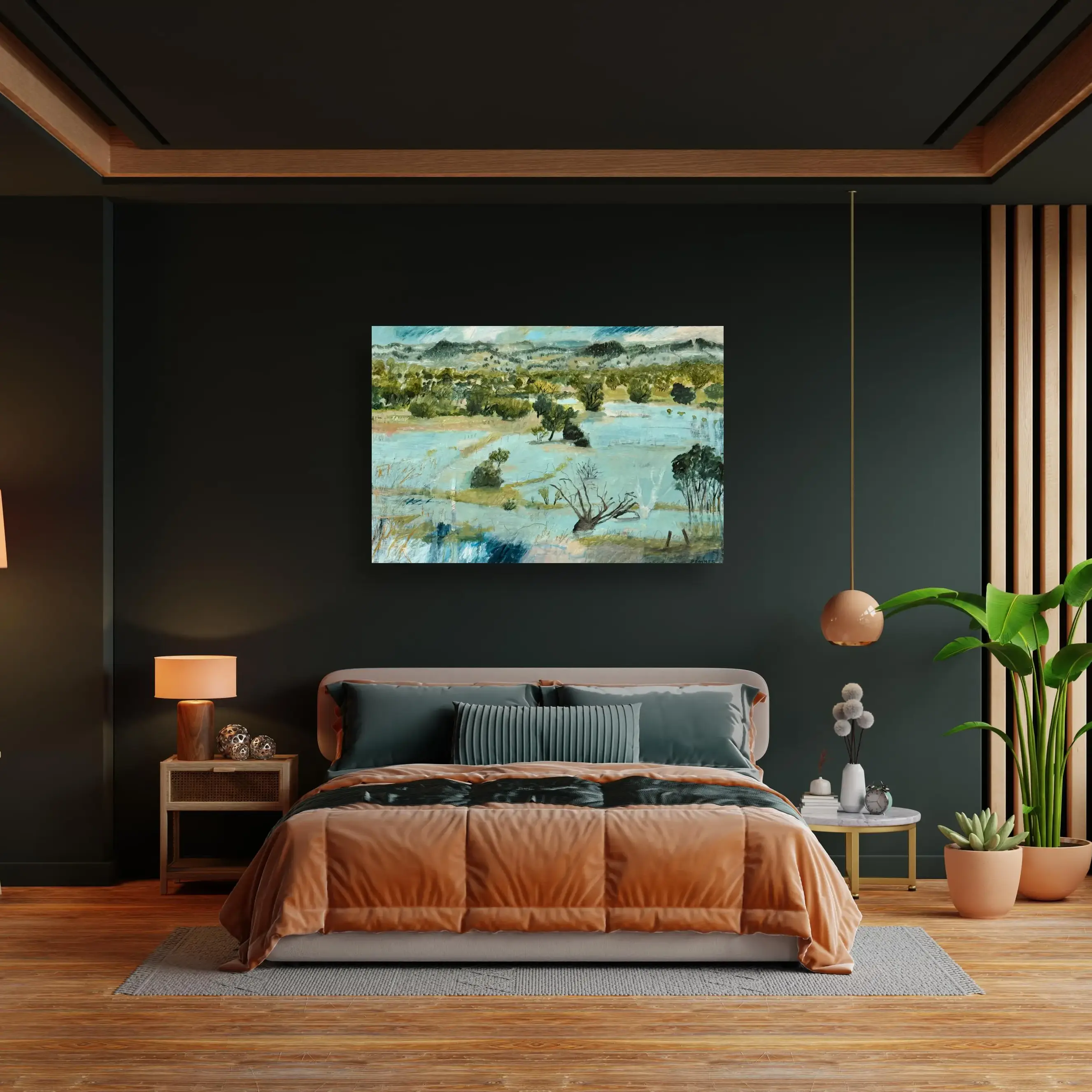 Receding Flood Waters, Hunter River on Bedroom dark green.webp
