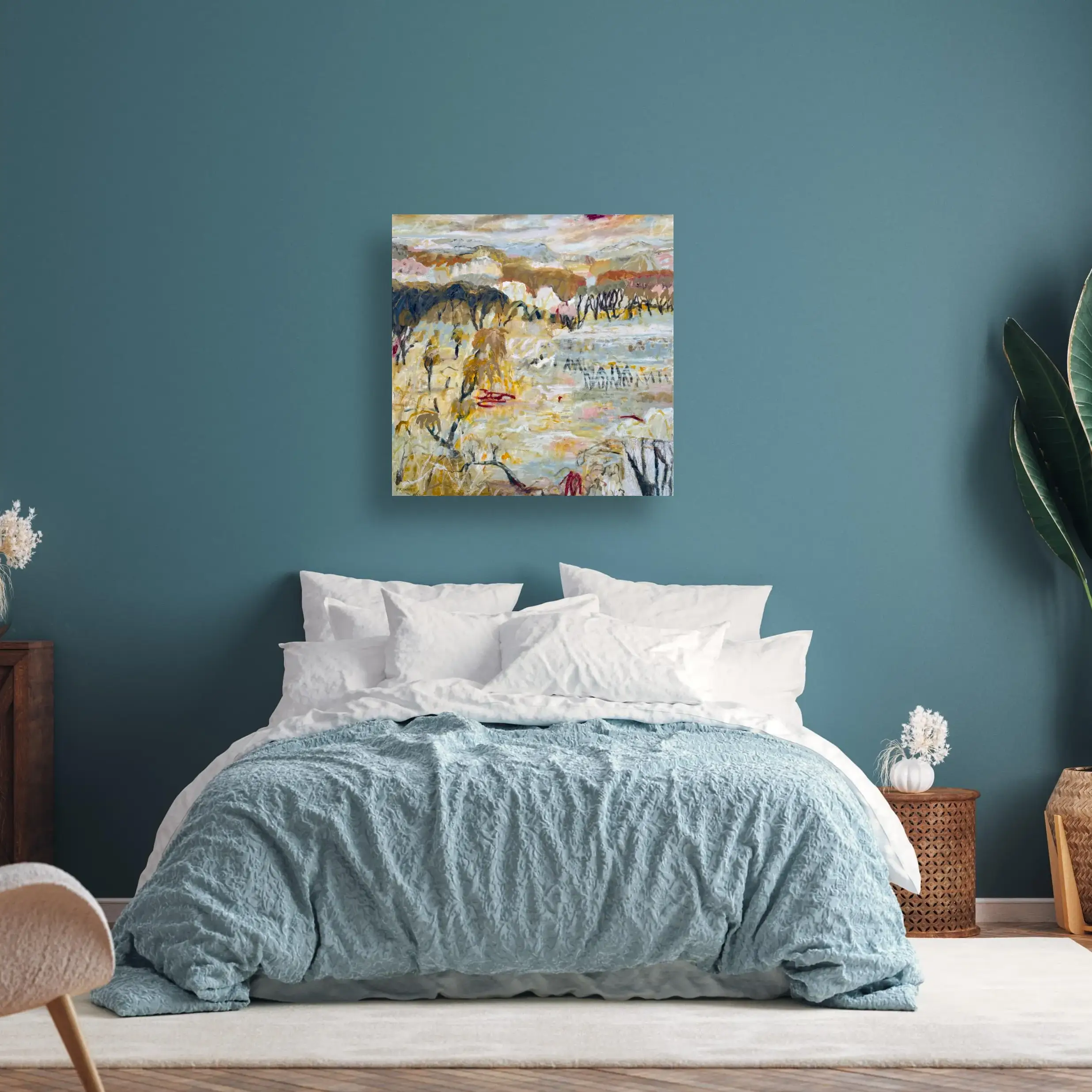 The Landscape Erased and Rewritten on Bedroom blue.webp