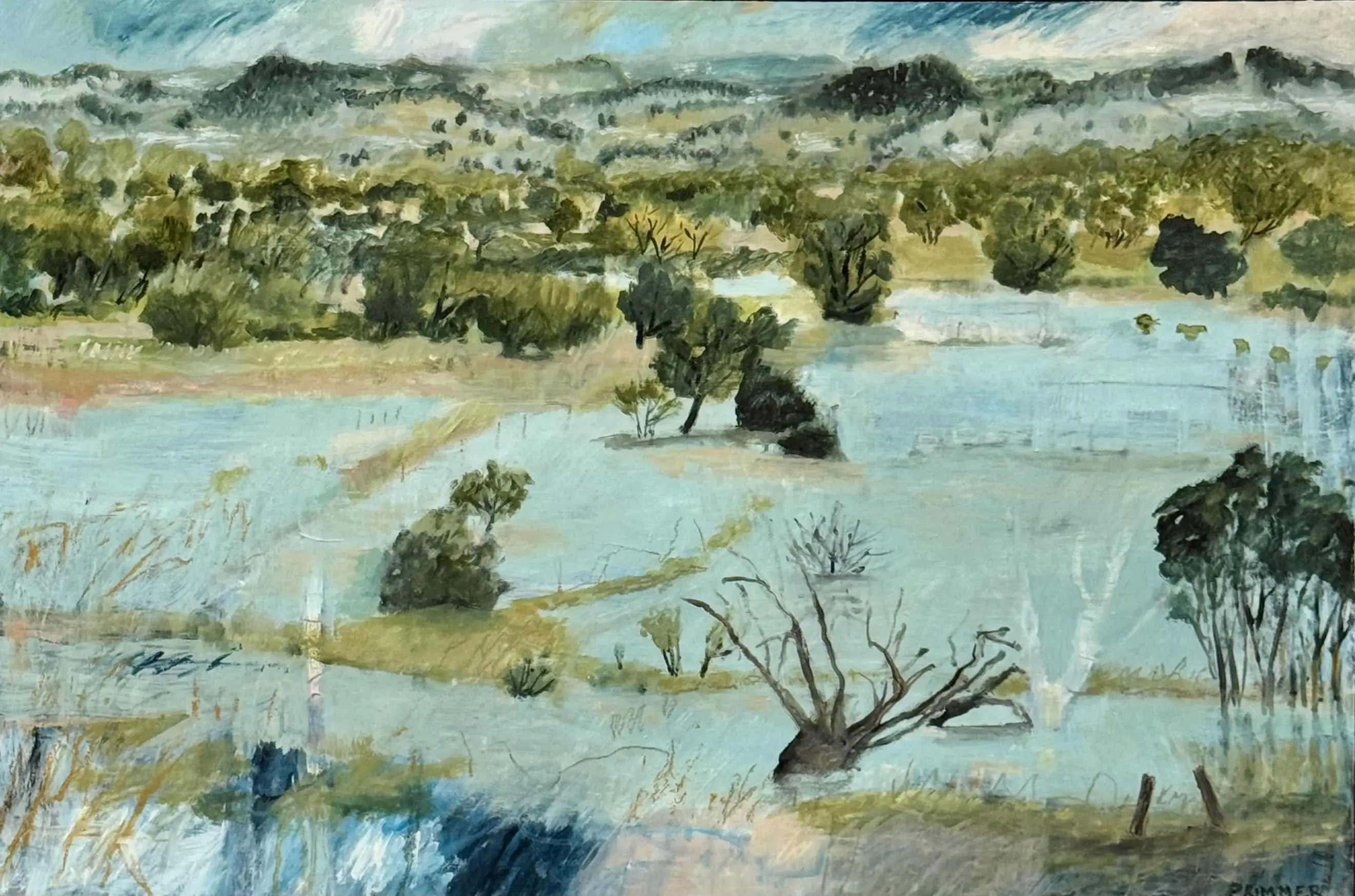 Receding Flood Waters, Morpeth _ 62 x 92 cm framed_oil on panel 
